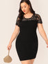 Plus Lace Yoke Insert Pencil Dress